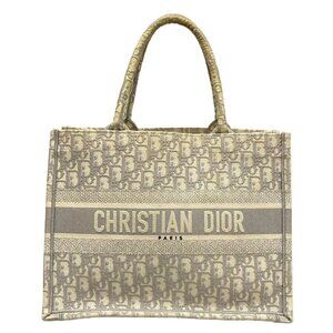 Auth DIOR/ChristianDior Book Tote Medium Bag / Old Small - Cream Gray Jacquard